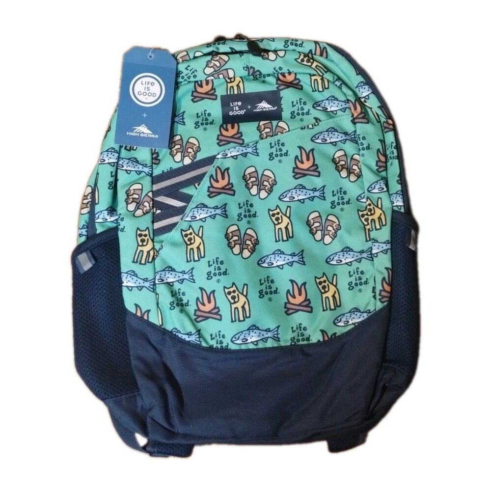 High Sierra Life is Good Collab, Outburst Backpack, Fishing Camping Themed NWT